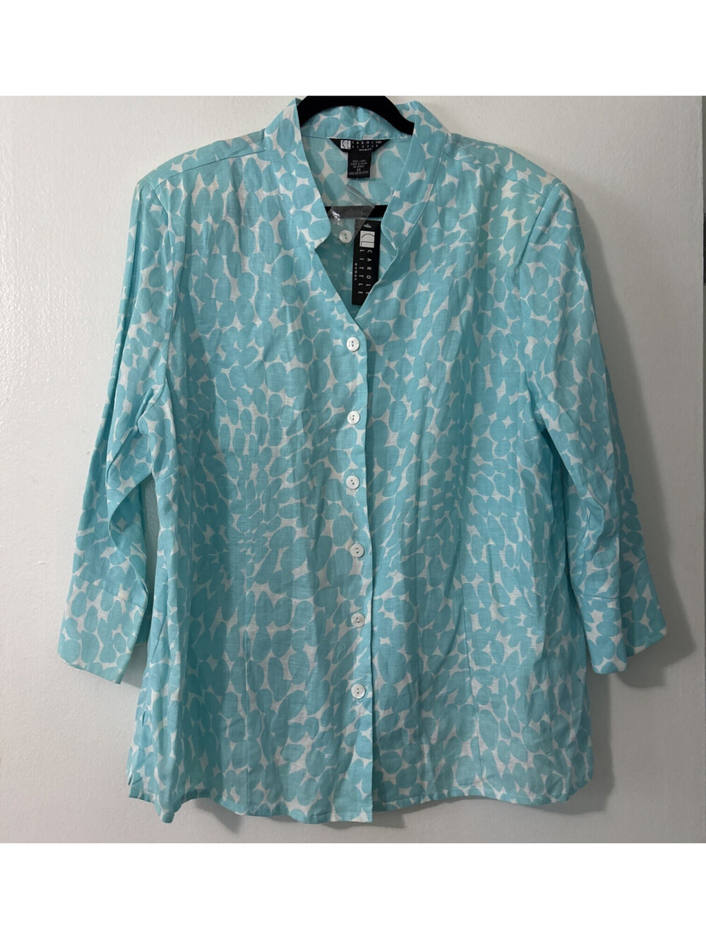 NWT Womens 2X Linen Blouse Button Up Shirt Coastal Beach